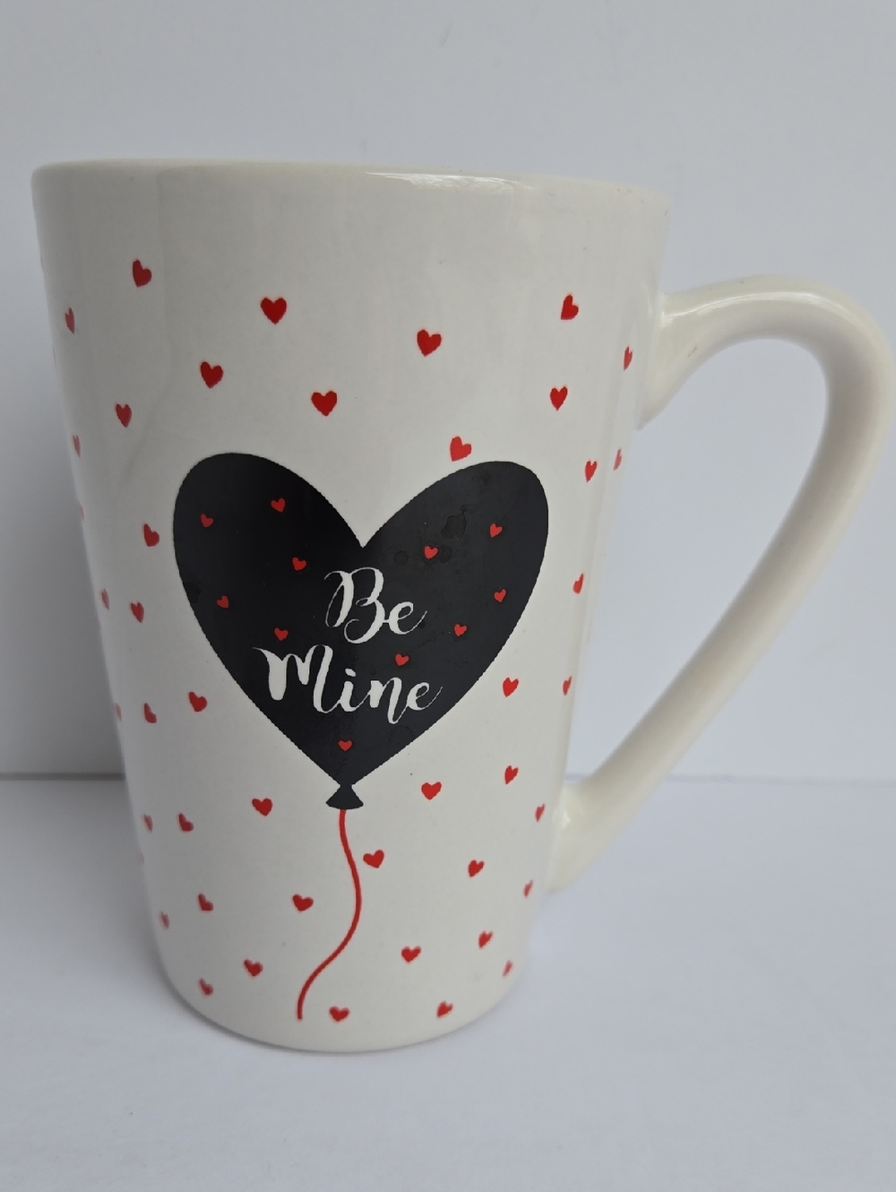 Heart Balloon 'Be Mine' White Ceramic Coffee Mug Holds 15 Ounces